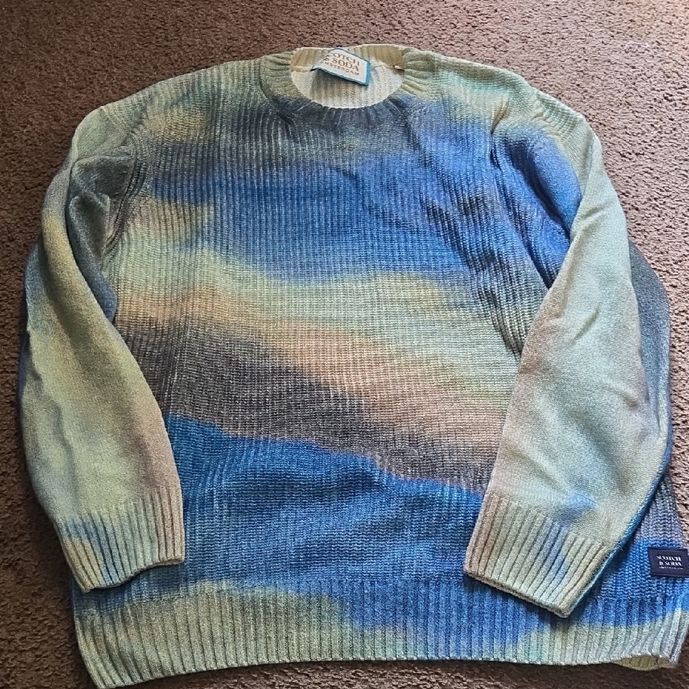 Scotch & Soda Amsterdam Tie-Dye Gradient Blue Multi Color Crewneck Sweater💫